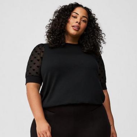 Torrid Black Top with Sheer Heart Sleeves - Picture 3 of 6